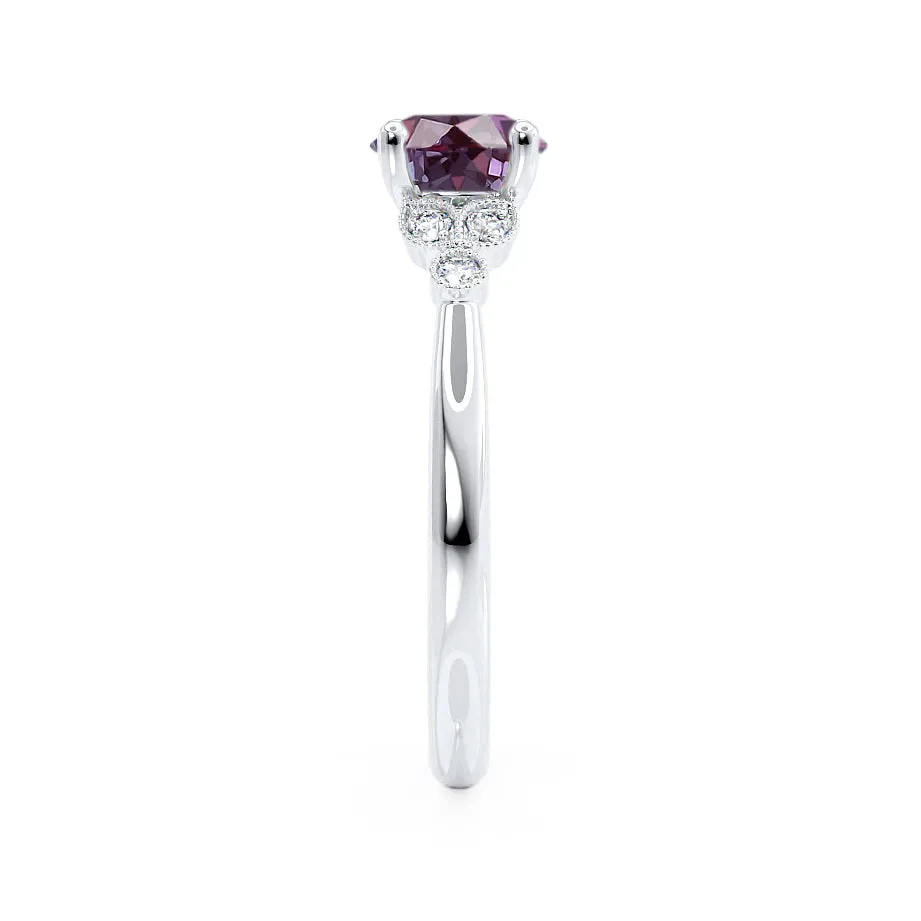 DELILAH - Chatham® Round Alexandrite 18k White Gold Shoulder Set Ring