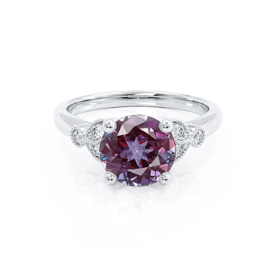 DELILAH - Chatham® Round Alexandrite 18k White Gold Shoulder Set Ring