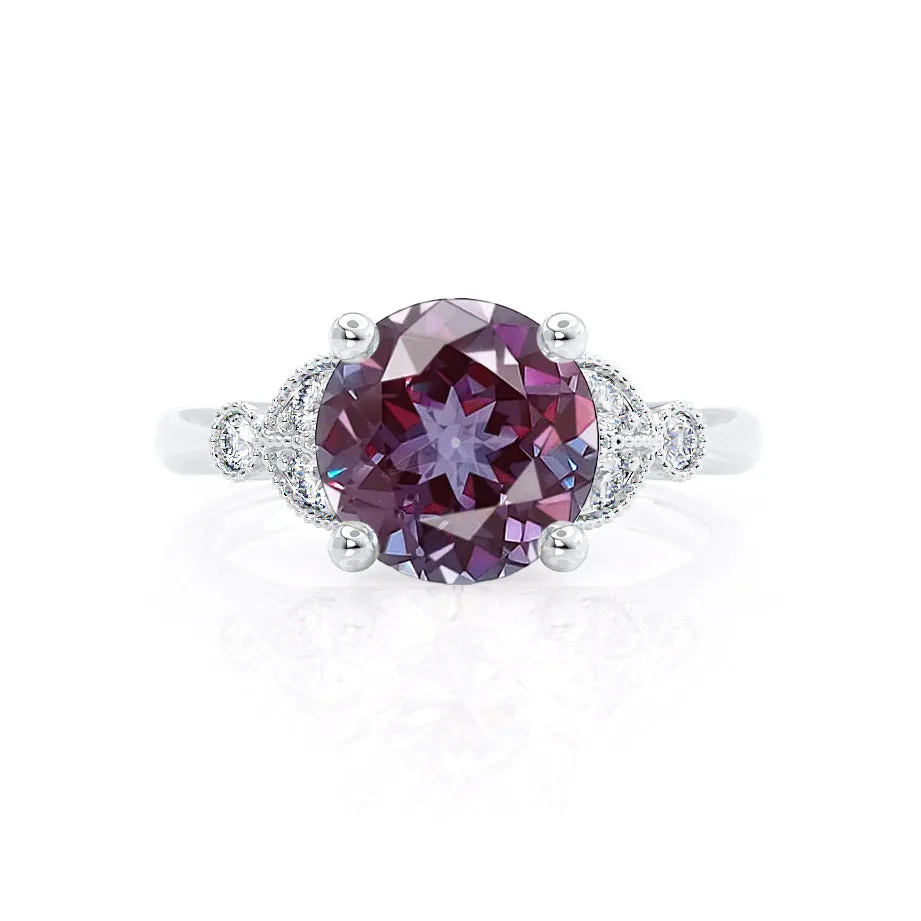 DELILAH - Chatham® Round Alexandrite 18k White Gold Shoulder Set Ring