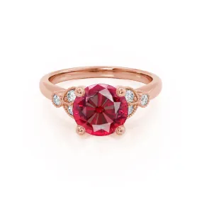 DELILAH - Chatham® Round Ruby 18k Rose Gold Shoulder Set Ring