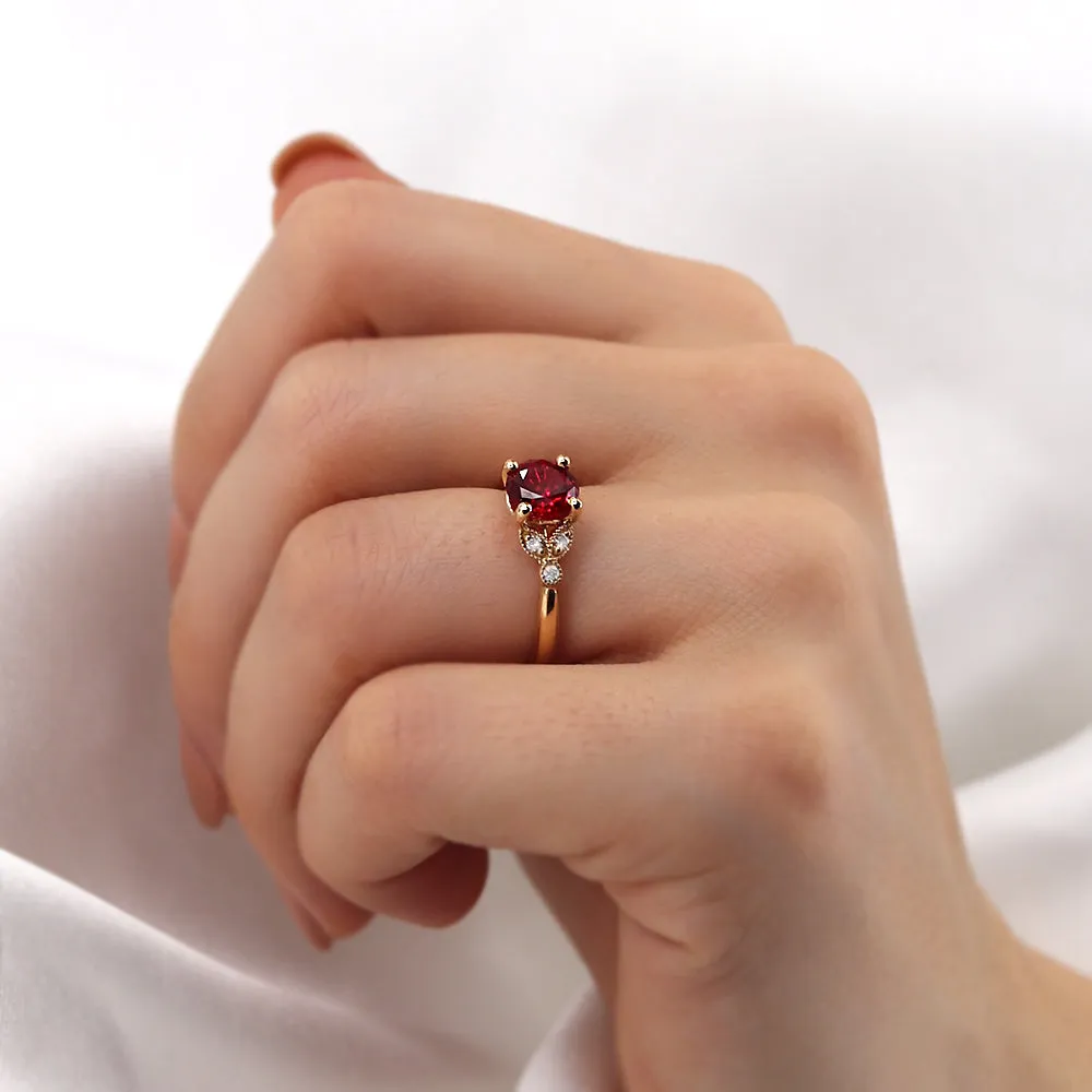 DELILAH - Chatham® Round Ruby 18k Rose Gold Shoulder Set Ring