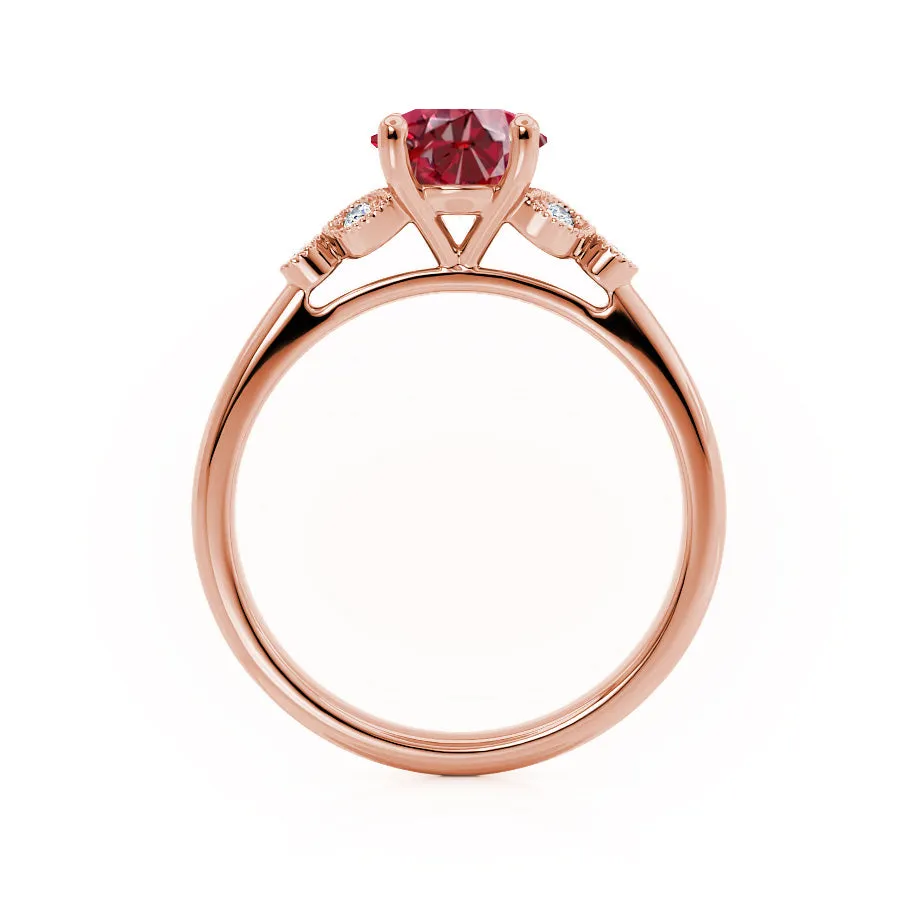 DELILAH - Chatham® Round Ruby 18k Rose Gold Shoulder Set Ring