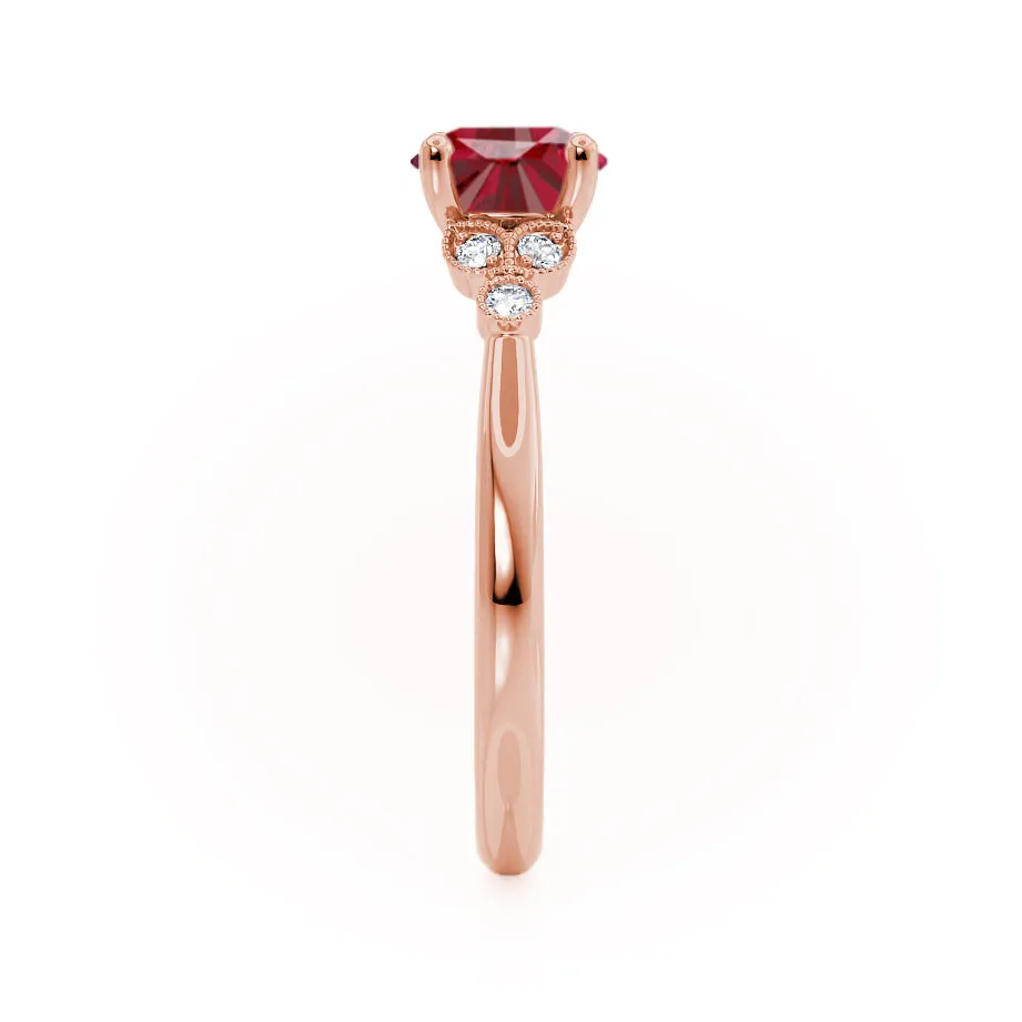 DELILAH - Chatham® Round Ruby 18k Rose Gold Shoulder Set Ring