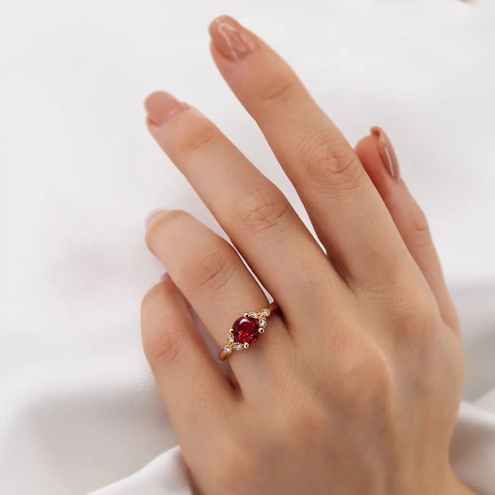 DELILAH - Chatham® Round Ruby 18k Rose Gold Shoulder Set Ring