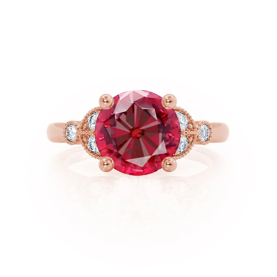 DELILAH - Chatham® Round Ruby 18k Rose Gold Shoulder Set Ring