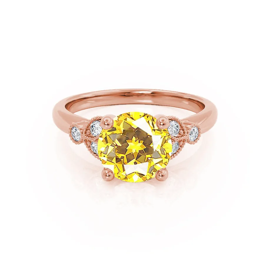 DELILAH - Chatham® Round Yellow Sapphire 18k Rose Gold Shoulder Set Ring