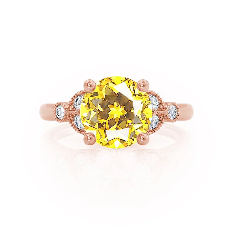 DELILAH - Chatham® Round Yellow Sapphire 18k Rose Gold Shoulder Set Ring