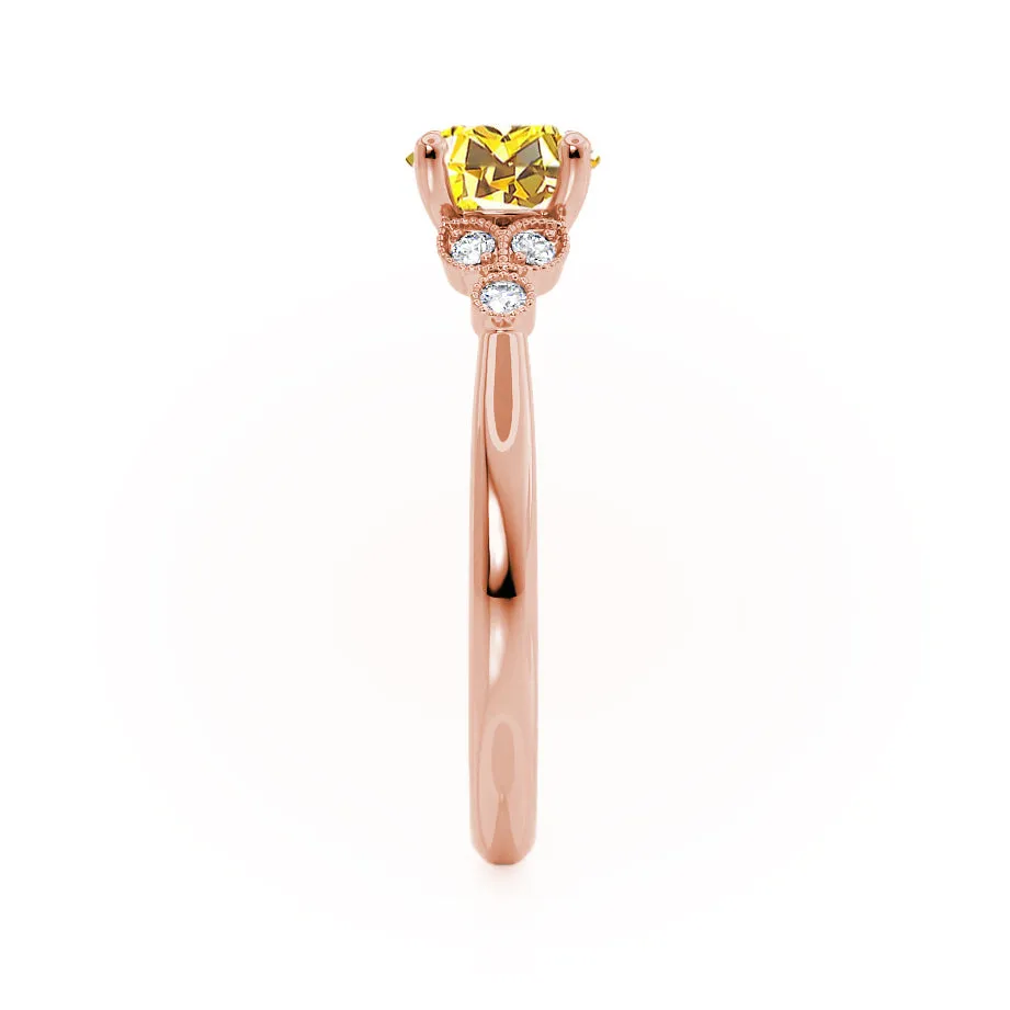 DELILAH - Chatham® Round Yellow Sapphire 18k Rose Gold Shoulder Set Ring