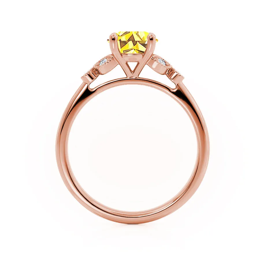 DELILAH - Chatham® Round Yellow Sapphire 18k Rose Gold Shoulder Set Ring