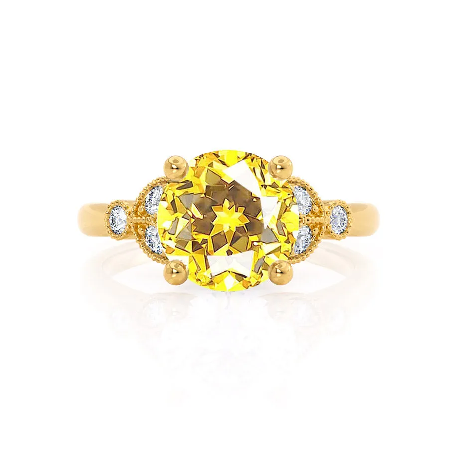 DELILAH - Chatham® Round Yellow Sapphire 18k Yellow Gold Shoulder Set Ring