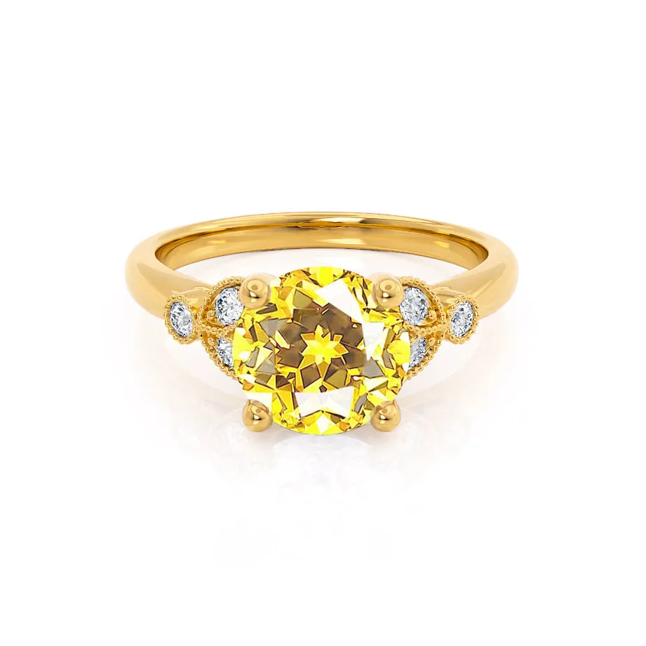 DELILAH - Chatham® Round Yellow Sapphire 18k Yellow Gold Shoulder Set Ring