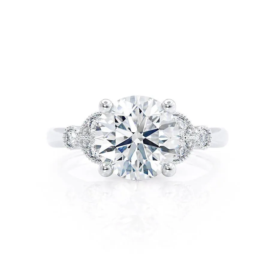 DELILAH - Round Lab Diamond 18k White Gold Shoulder Set Ring