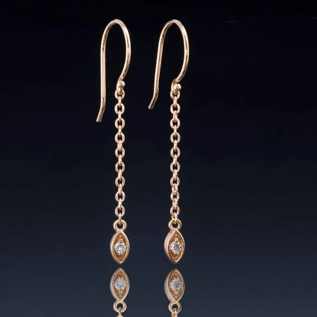 Diamond & Rose Gold Marquise Shape Long Dangle Earrings, ready to ship