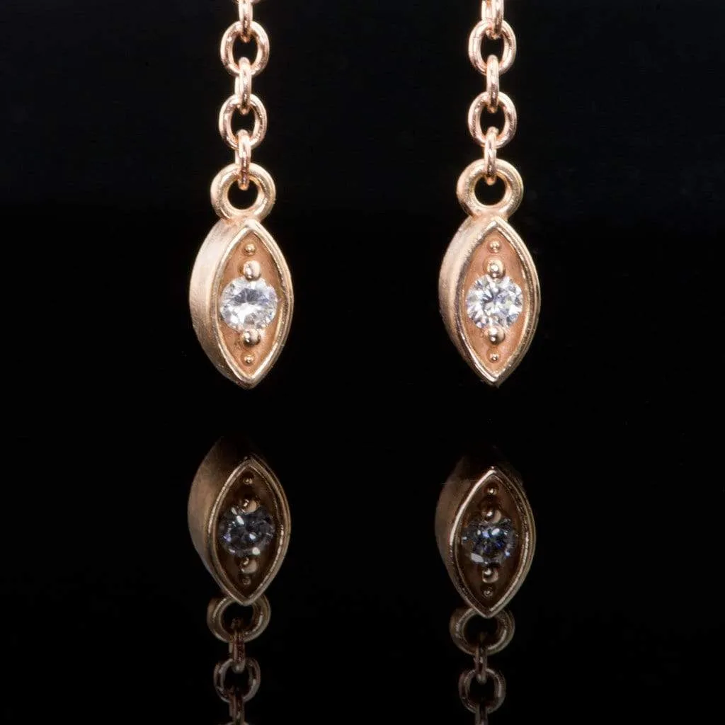 Diamond & Rose Gold Marquise Shape Long Dangle Earrings, ready to ship