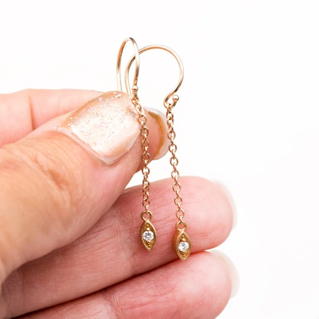 Diamond & Rose Gold Marquise Shape Long Dangle Earrings, ready to ship