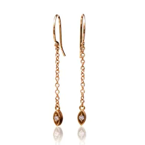 Diamond & Rose Gold Marquise Shape Long Dangle Earrings, ready to ship