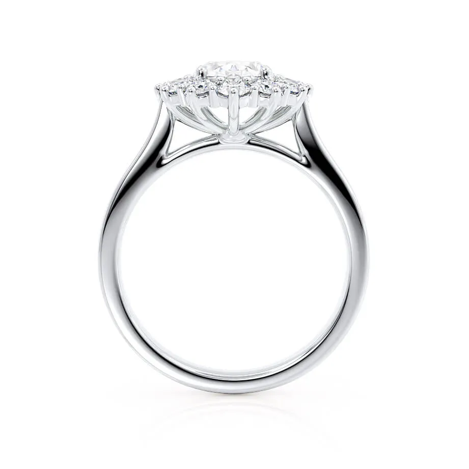 DIANA - Iconic Oval Moissanite & Lab Diamond 18k White Gold Halo