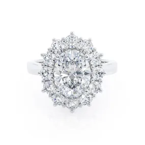 DIANA - Iconic Oval Moissanite & Lab Diamond 18k White Gold Halo