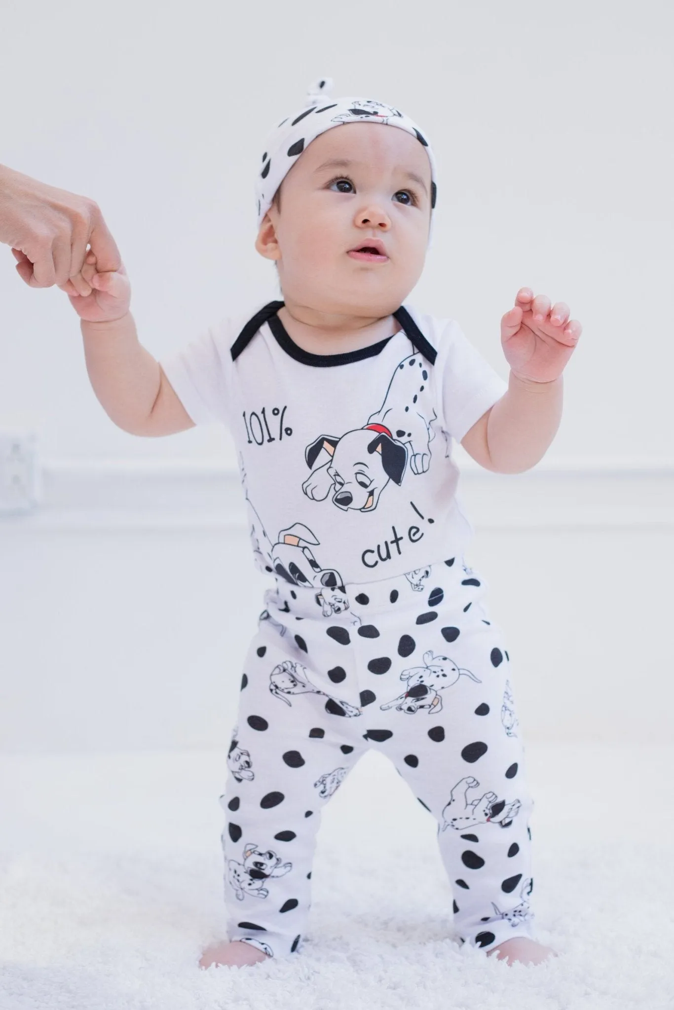 Disney 101 Dalmatians Patch Bodysuit Pants and Hat 3 Piece Outfit Set