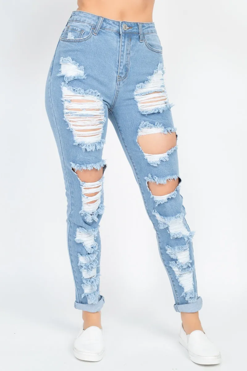 Distressed Straight Leg Jeans