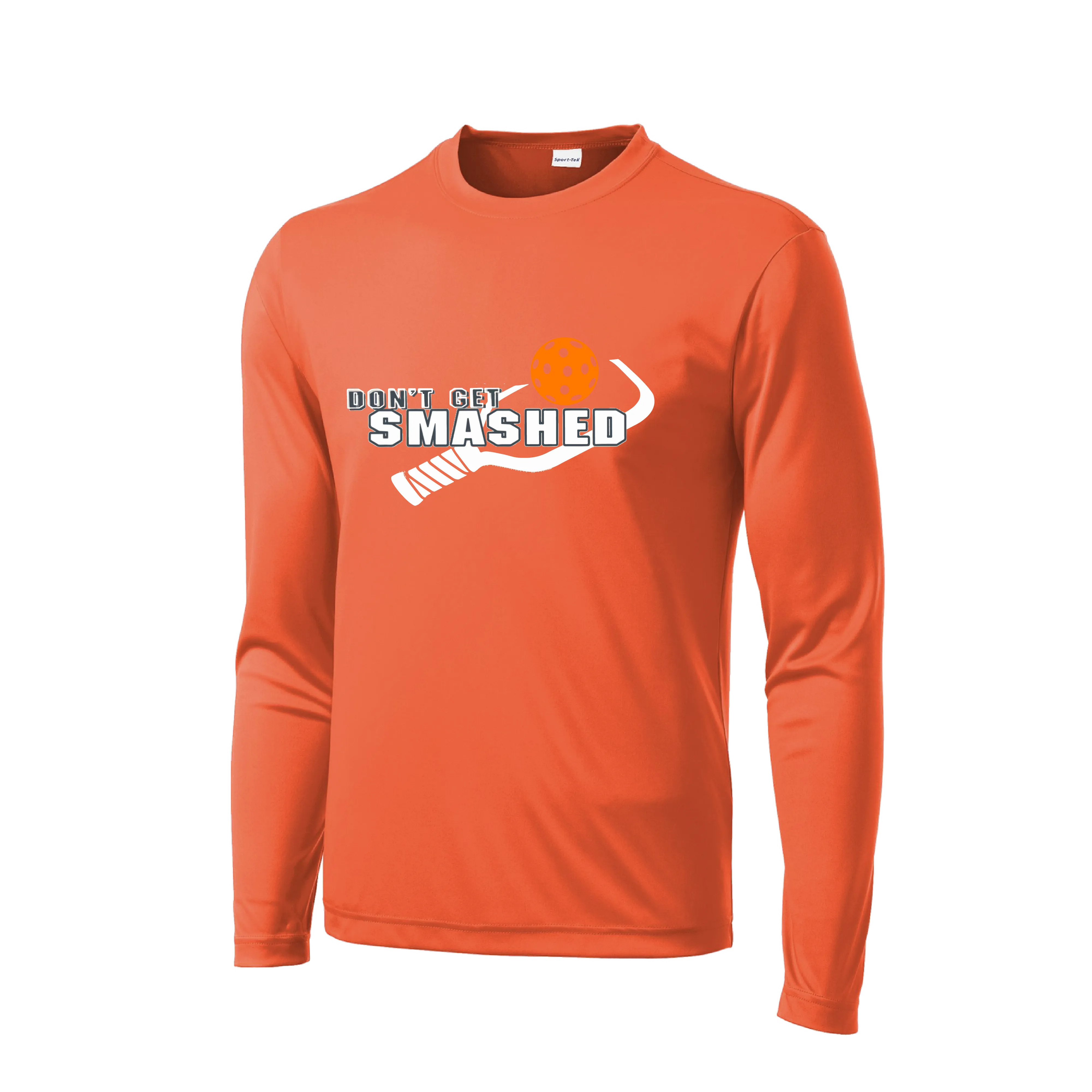 Don't Get Smashed With Pickleballs (Cyan Orange Pink) Customizable | Men's Long Sleeve Athletic Shirt | 100% Polyester