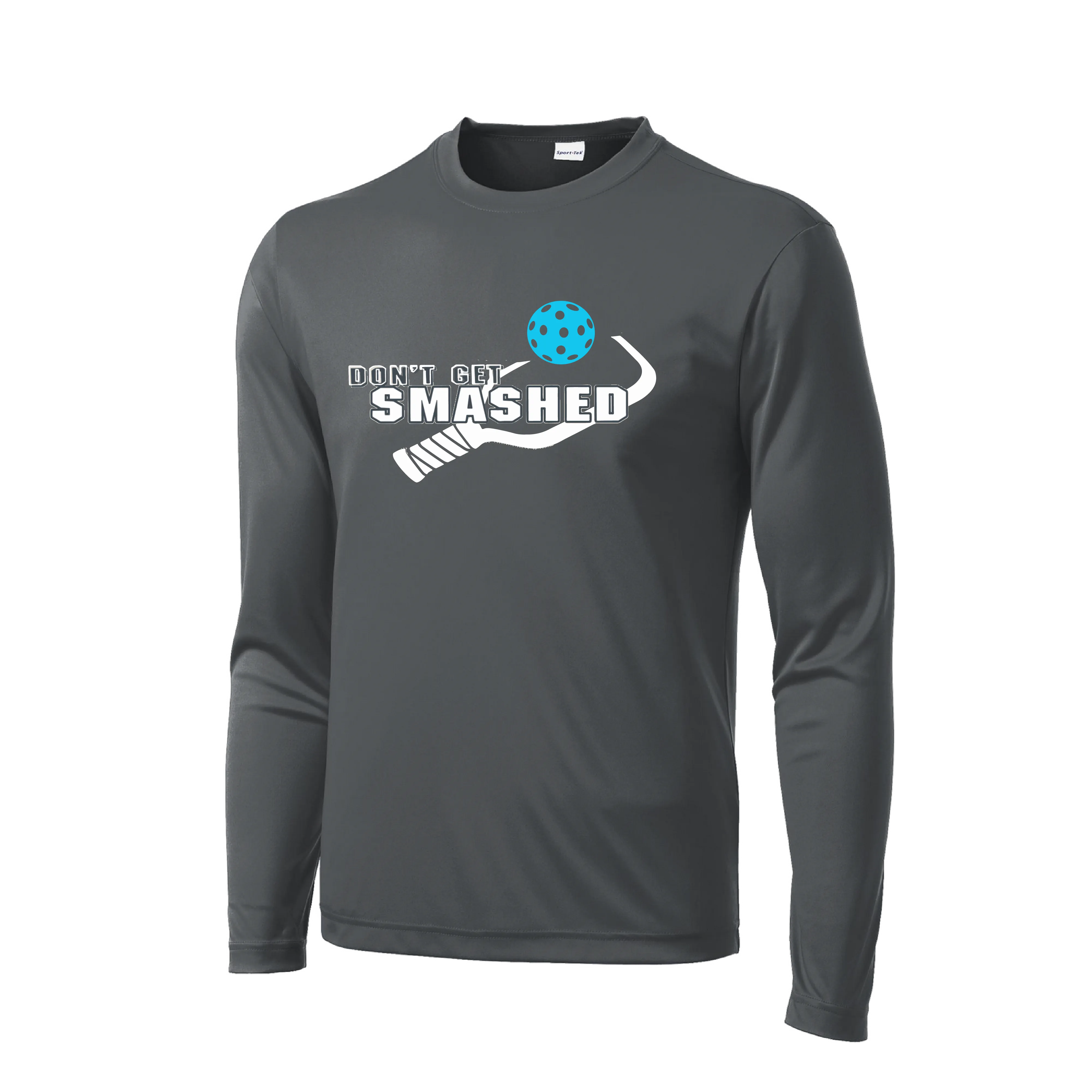 Don't Get Smashed With Pickleballs (Cyan Orange Pink) Customizable | Men's Long Sleeve Athletic Shirt | 100% Polyester