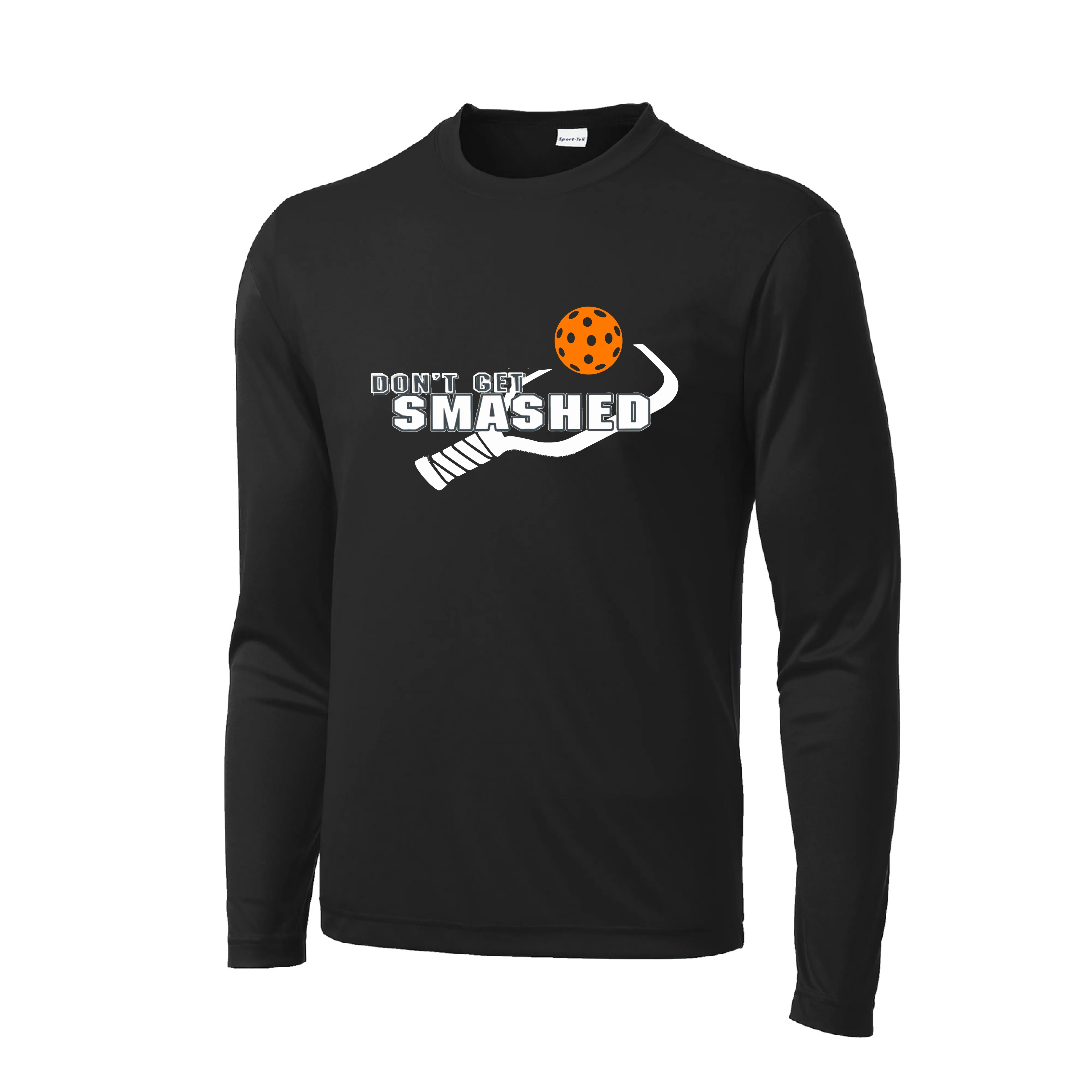 Don't Get Smashed With Pickleballs (Cyan Orange Pink) Customizable | Men's Long Sleeve Athletic Shirt | 100% Polyester