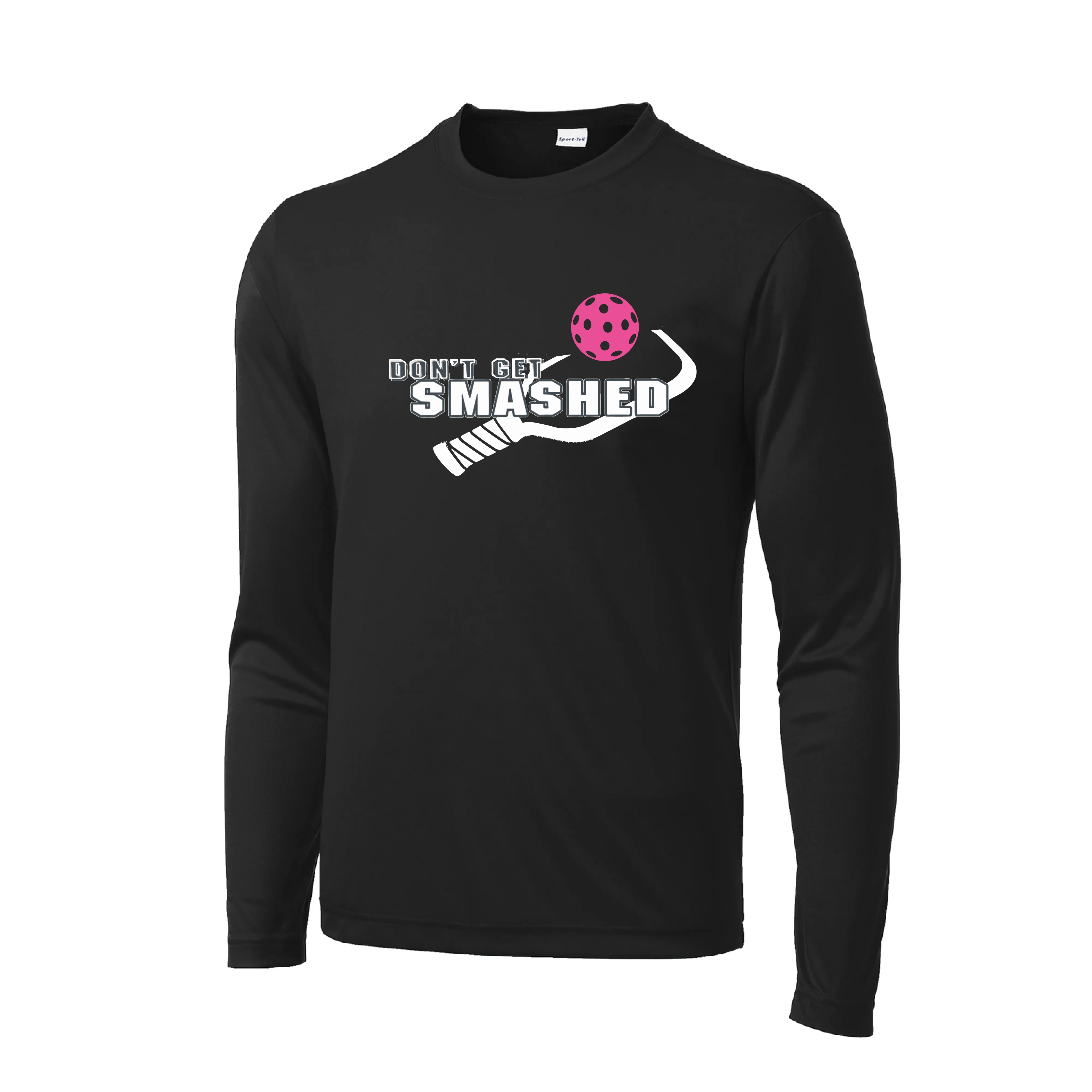 Don't Get Smashed With Pickleballs (Cyan Orange Pink) Customizable | Men's Long Sleeve Athletic Shirt | 100% Polyester