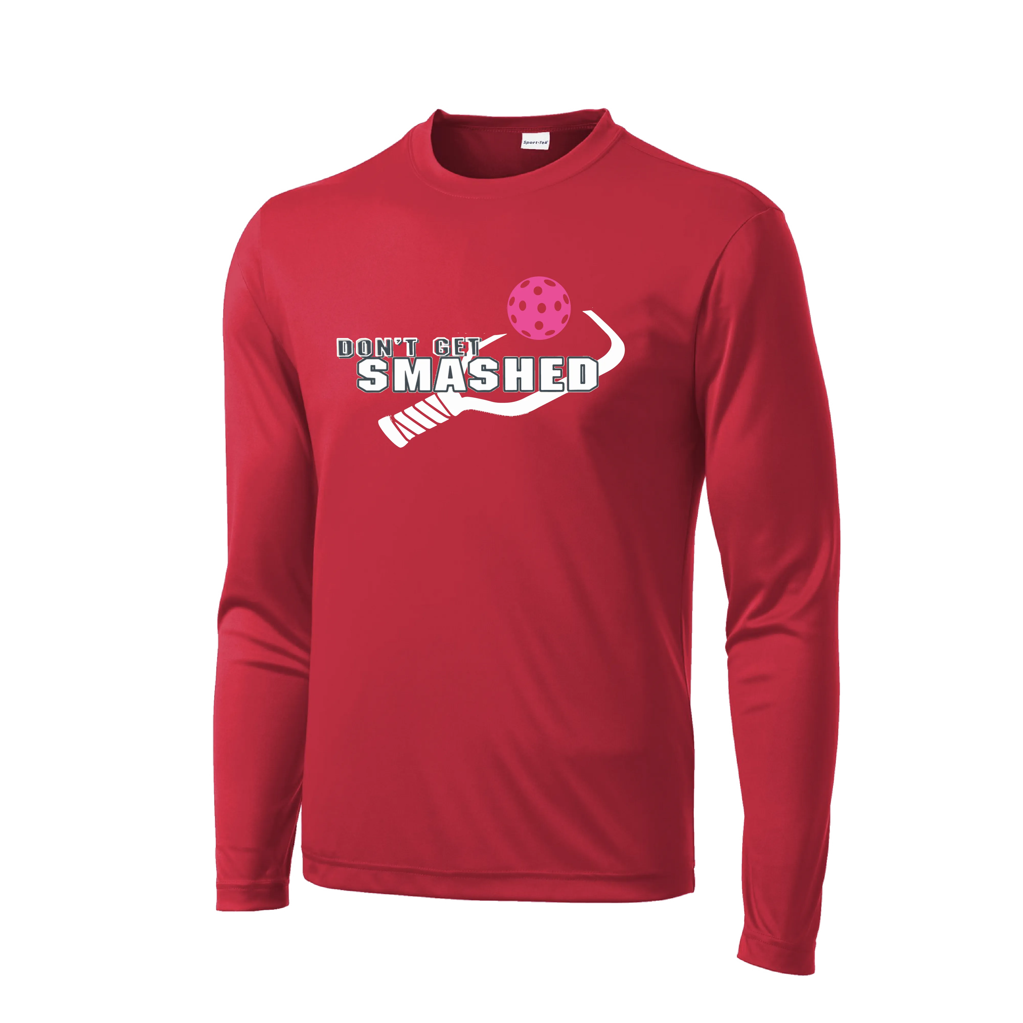 Don't Get Smashed With Pickleballs (Cyan Orange Pink) Customizable | Men's Long Sleeve Athletic Shirt | 100% Polyester