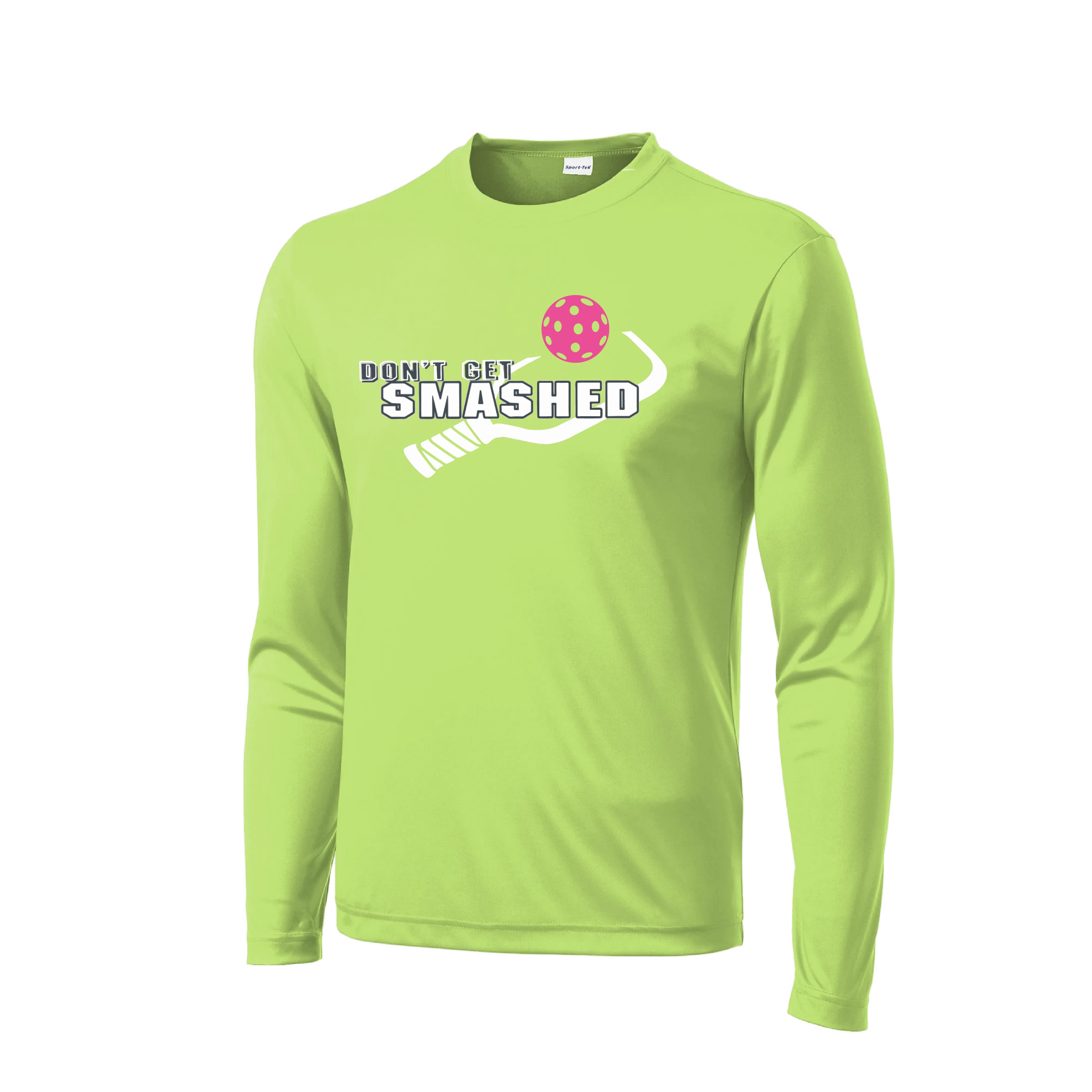 Don't Get Smashed With Pickleballs (Cyan Orange Pink) Customizable | Men's Long Sleeve Athletic Shirt | 100% Polyester