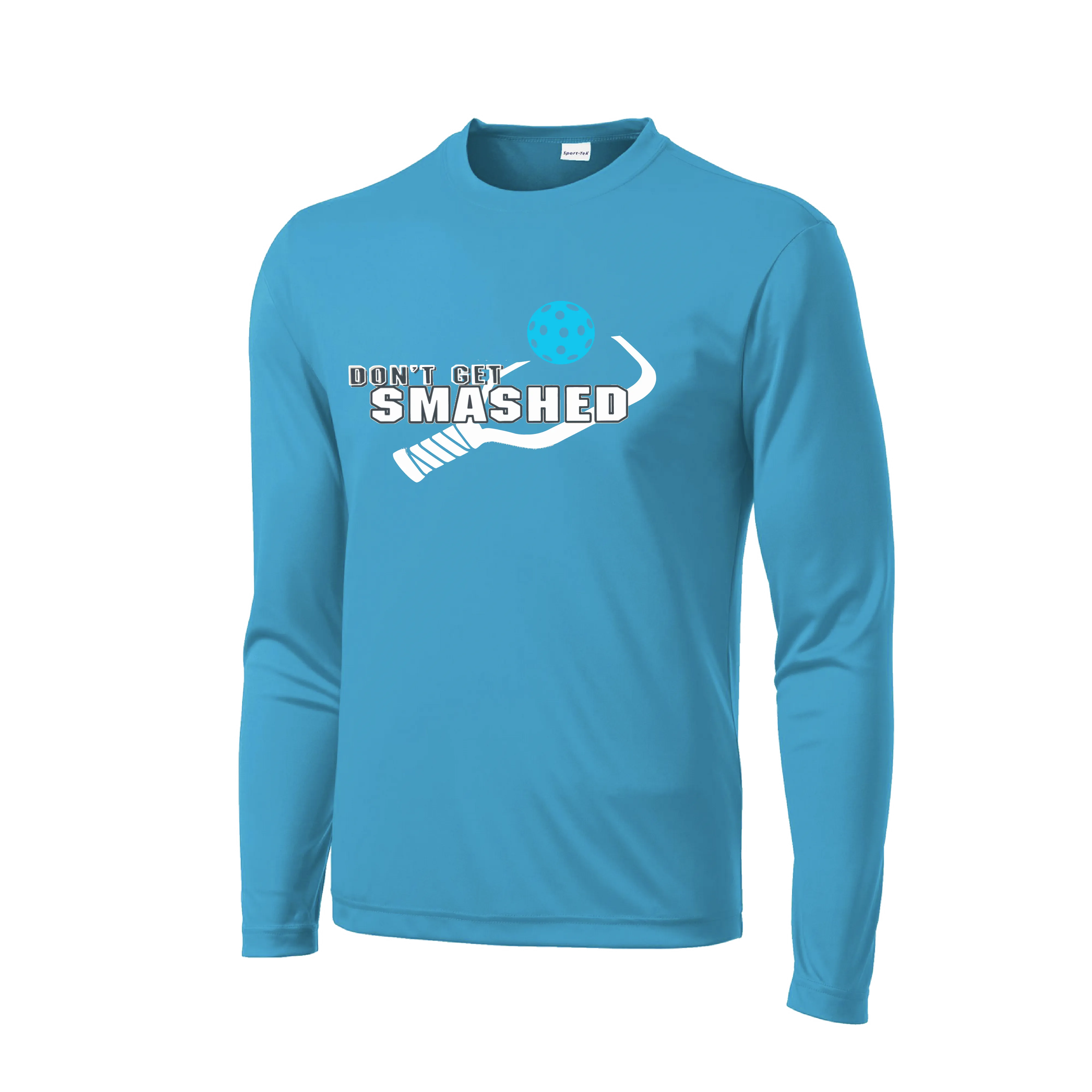 Don't Get Smashed With Pickleballs (Cyan Orange Pink) Customizable | Men's Long Sleeve Athletic Shirt | 100% Polyester