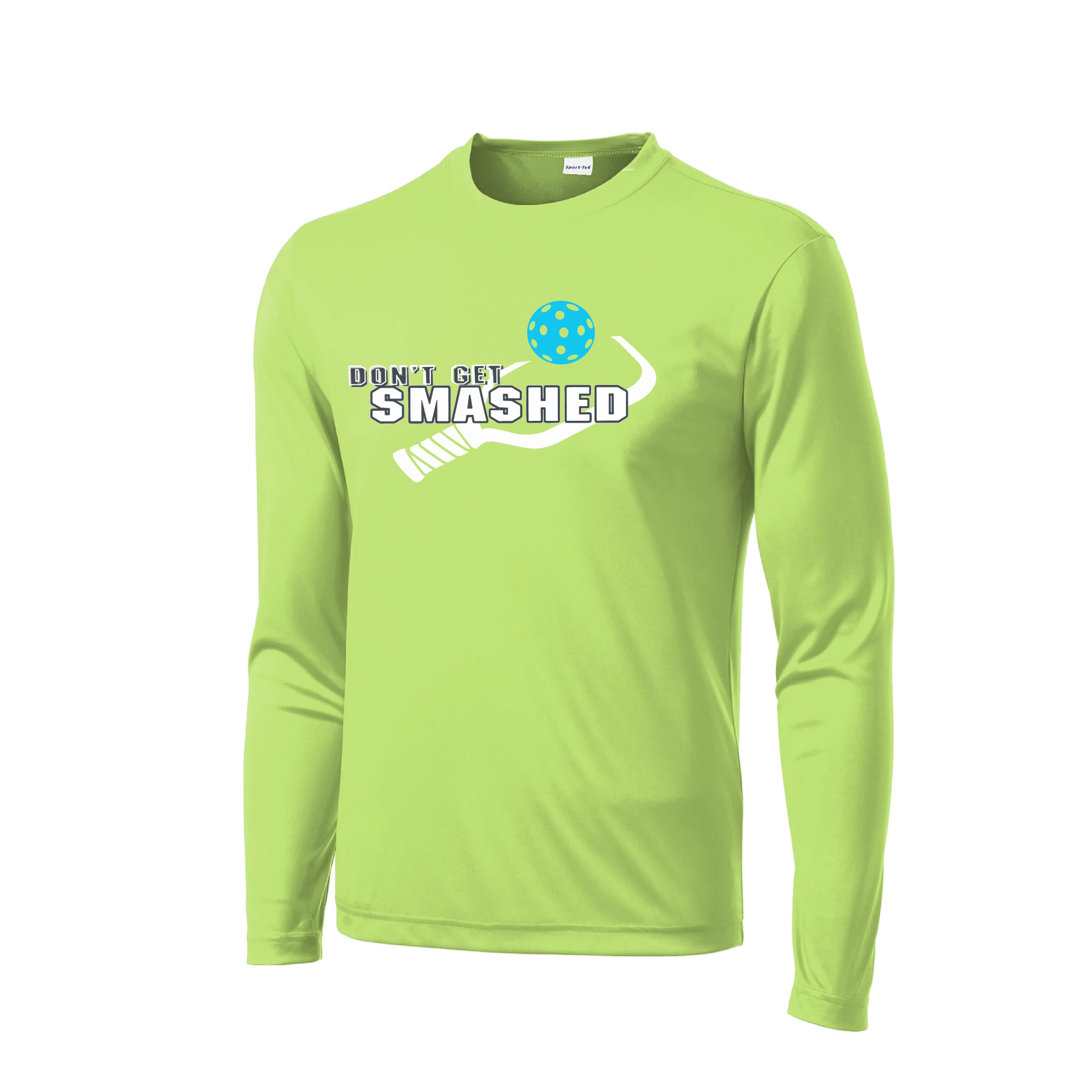 Don't Get Smashed With Pickleballs (Cyan Orange Pink) Customizable | Men's Long Sleeve Athletic Shirt | 100% Polyester