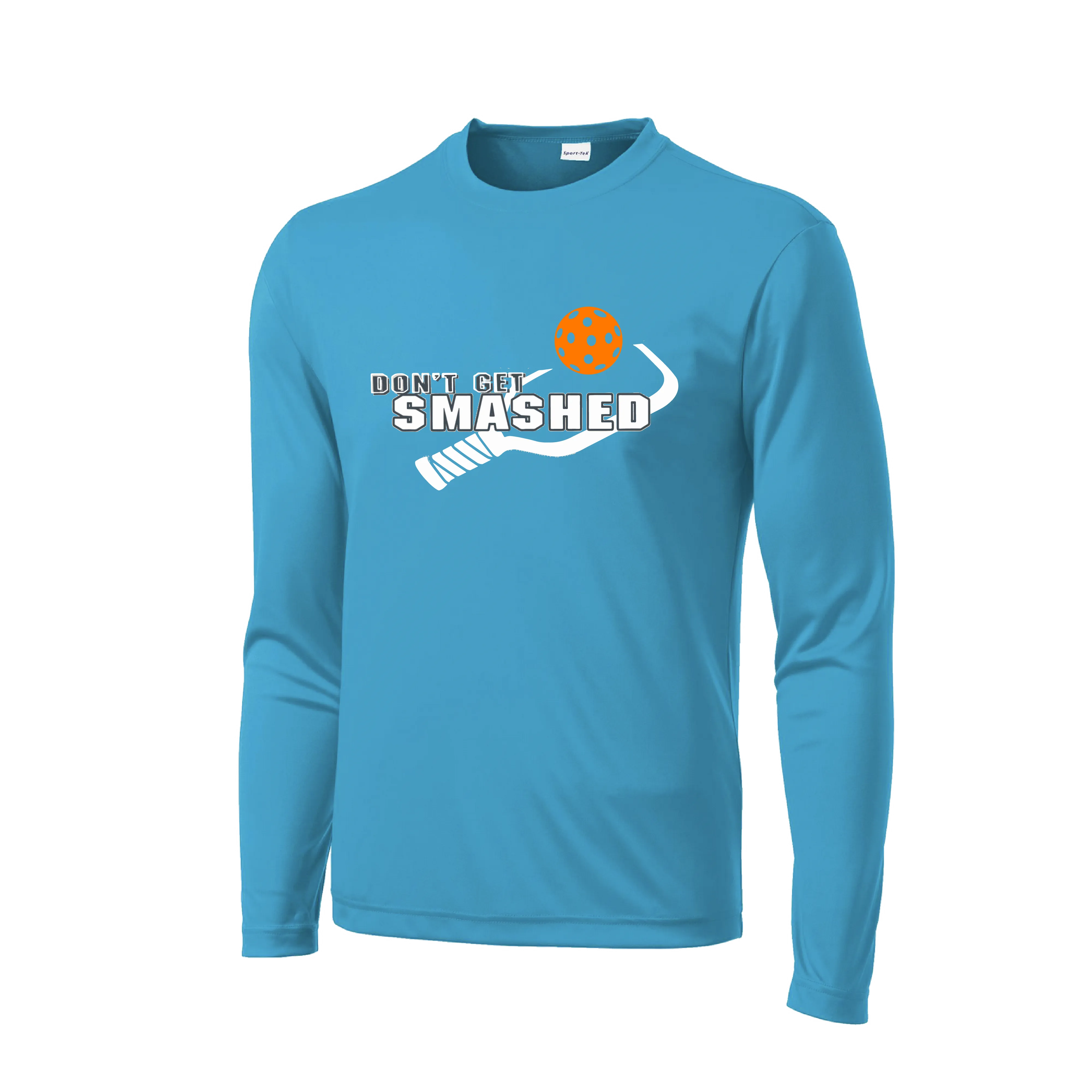 Don't Get Smashed With Pickleballs (Cyan Orange Pink) Customizable | Men's Long Sleeve Athletic Shirt | 100% Polyester