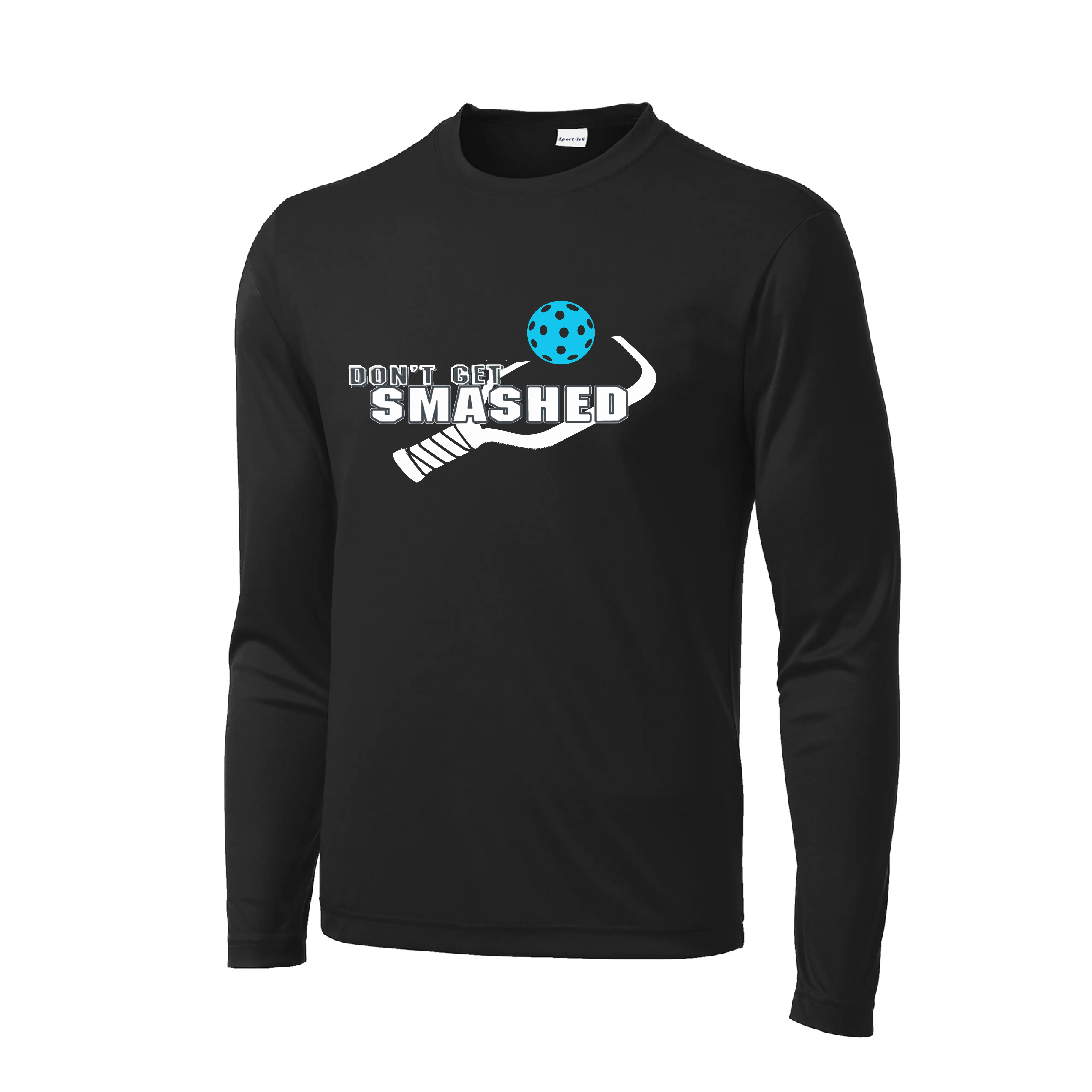 Don't Get Smashed With Pickleballs (Cyan Orange Pink) Customizable | Men's Long Sleeve Athletic Shirt | 100% Polyester