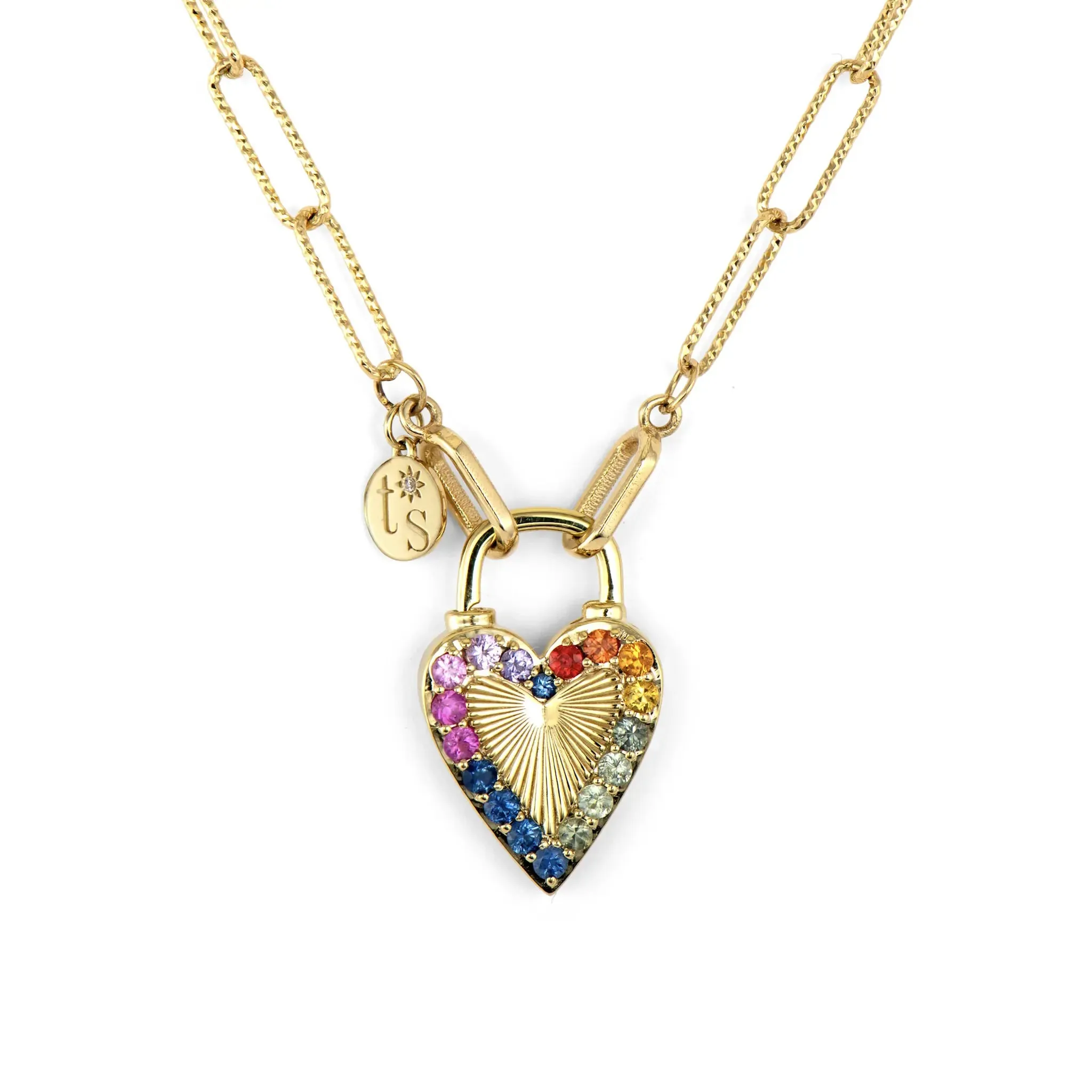 Double Sided Rainbow and Diamond Love Explosion Lock Pendant