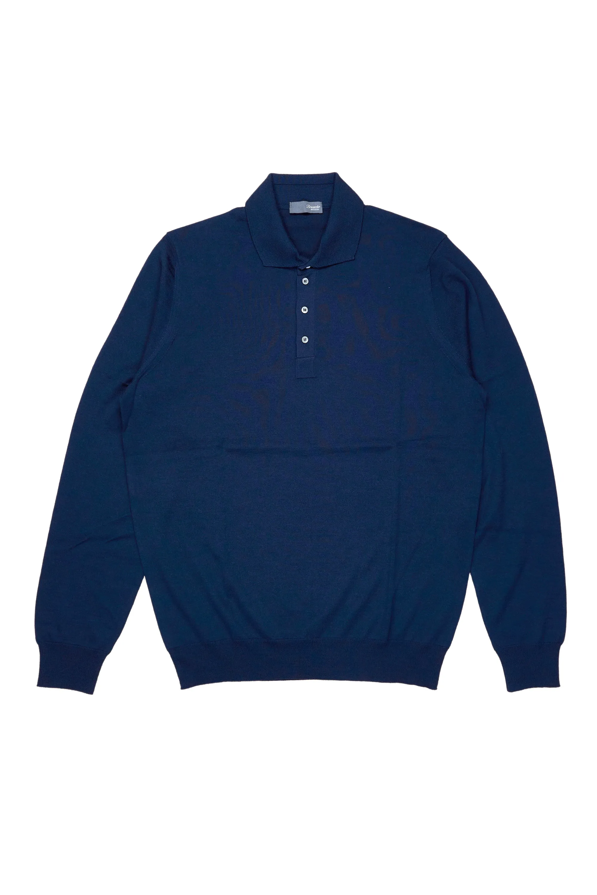 Drumohr Blue Extra Fine Merino Wool Knitted Polo