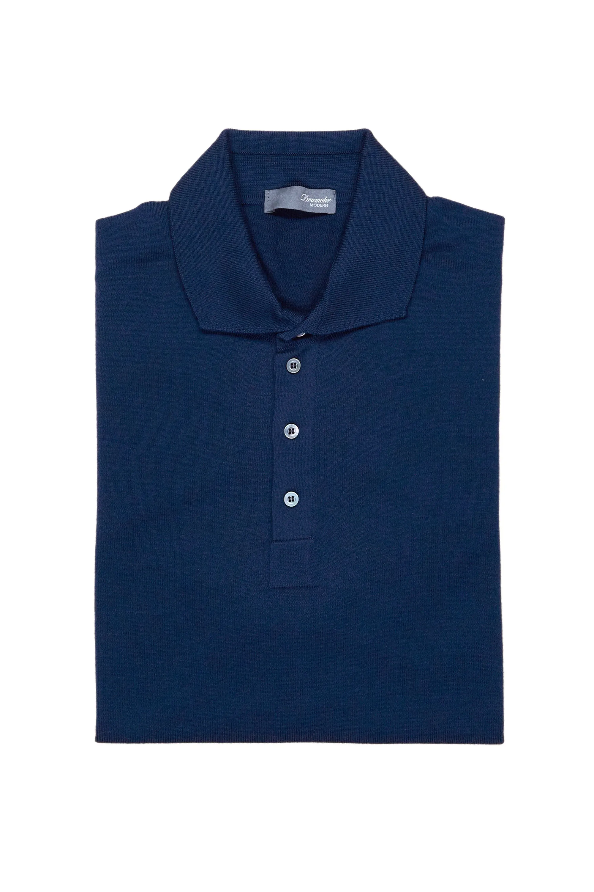 Drumohr Blue Extra Fine Merino Wool Knitted Polo