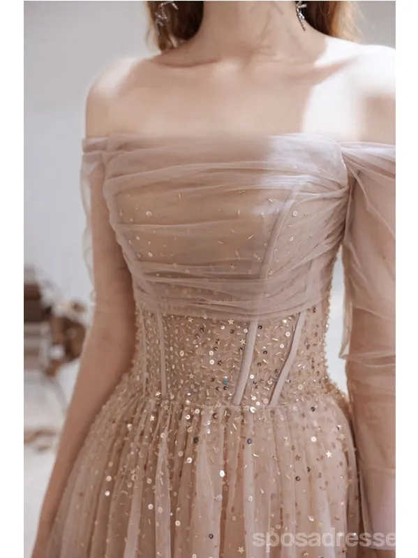 Elegant A-line Off Shoulder Long Prom Dresses Online,Evening Party Dresses,12763