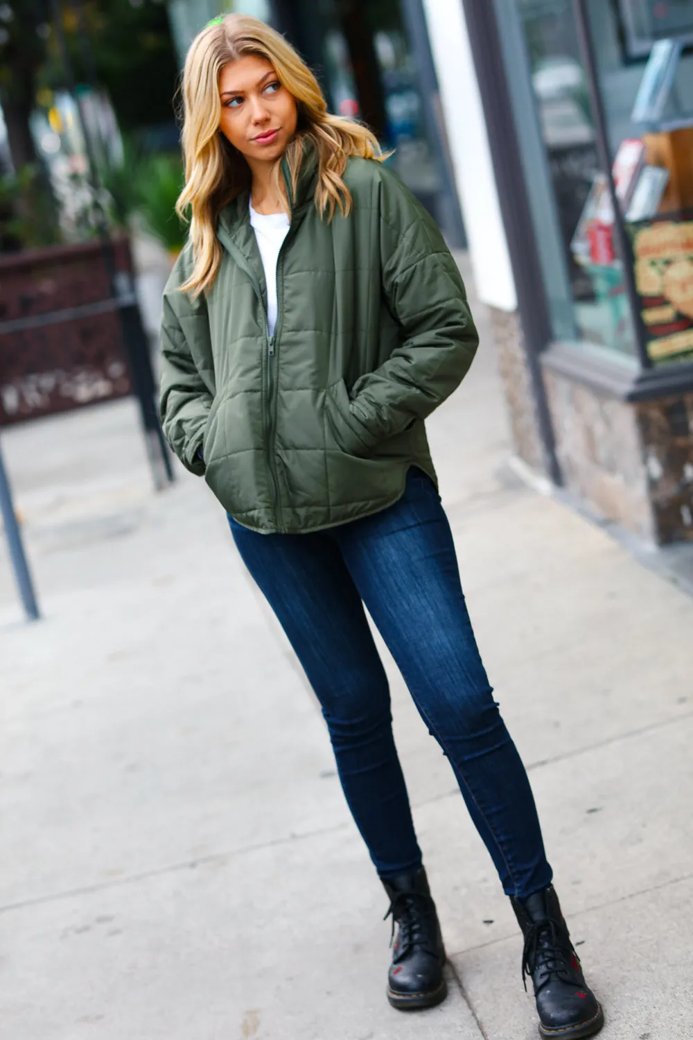 Eyes On You Olive Quilted Puffer Jacket