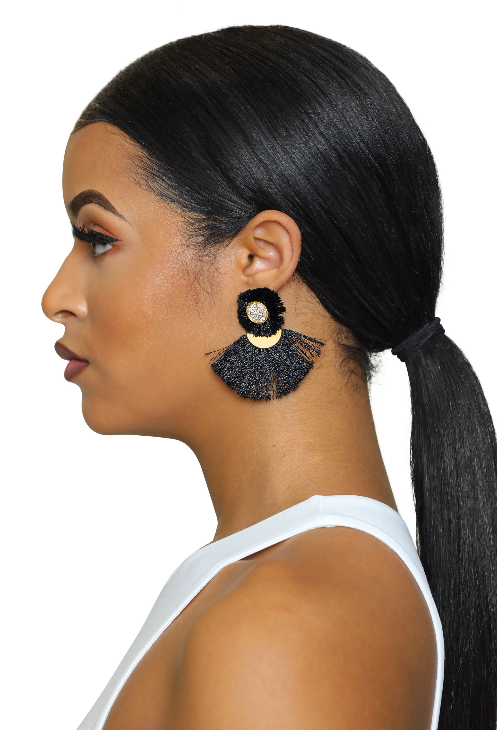 Fan out- Black Fringe Earrings