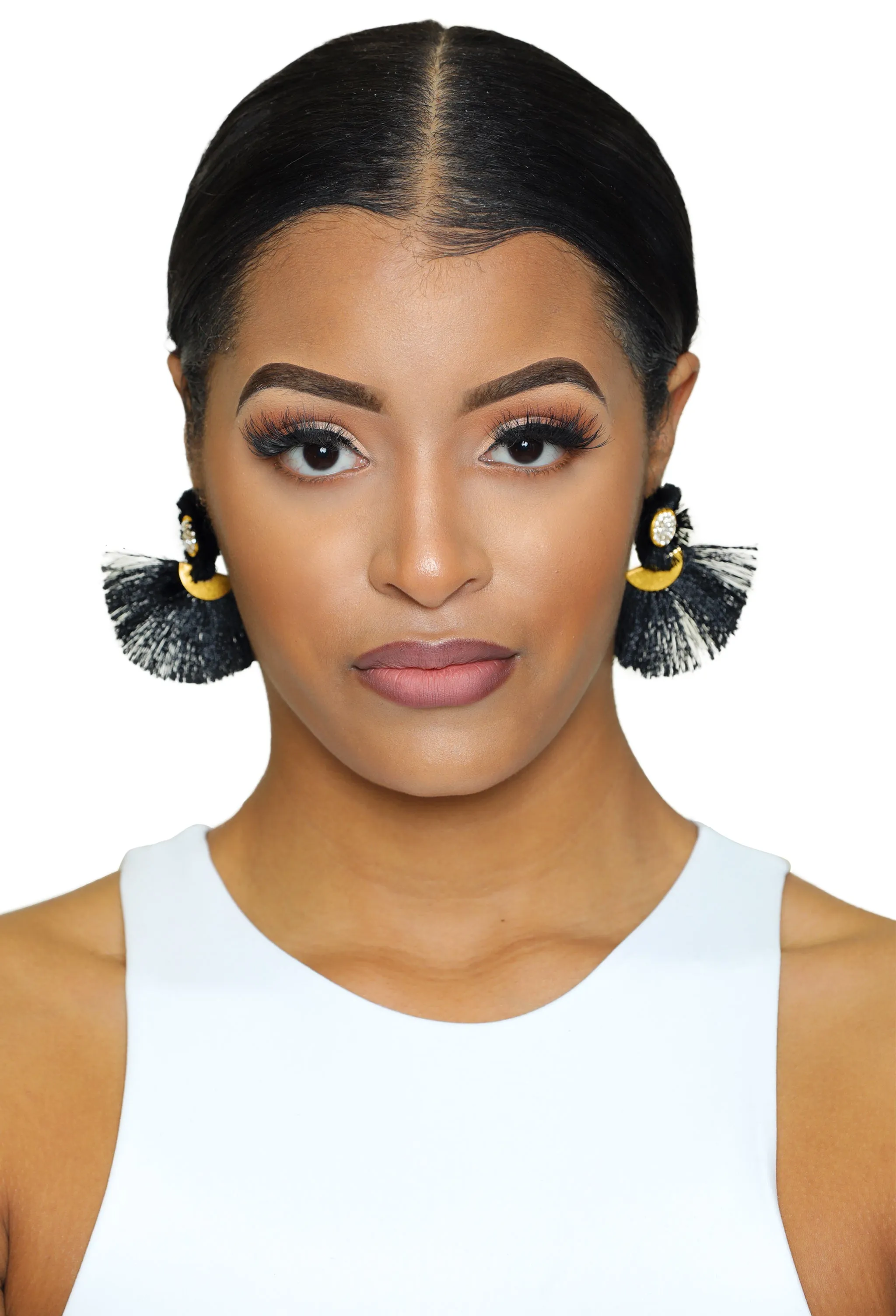 Fan out- Black Fringe Earrings