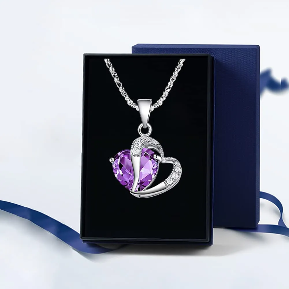 Fashion Crystal Necklace Purple Heart Shape Rhinestone Charm Pendant Necklace Charm Chain Jewelry Gift