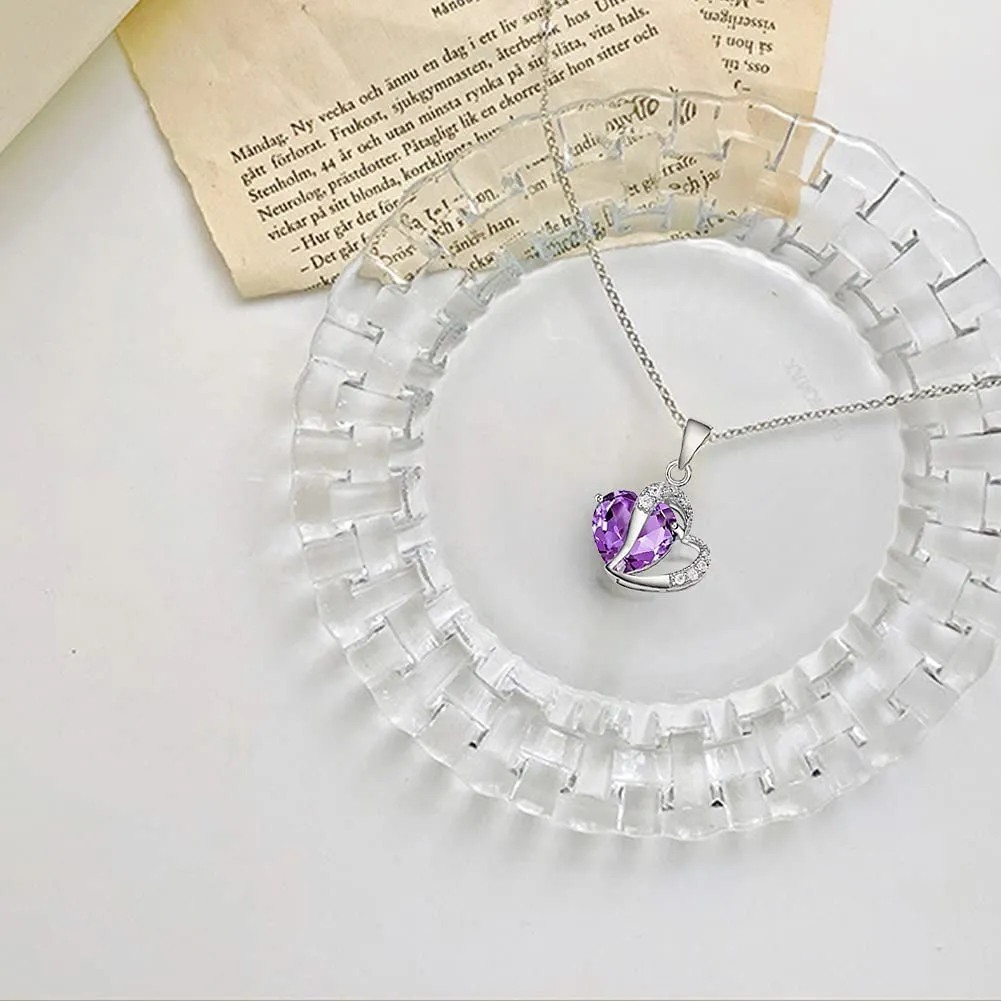 Fashion Crystal Necklace Purple Heart Shape Rhinestone Charm Pendant Necklace Charm Chain Jewelry Gift