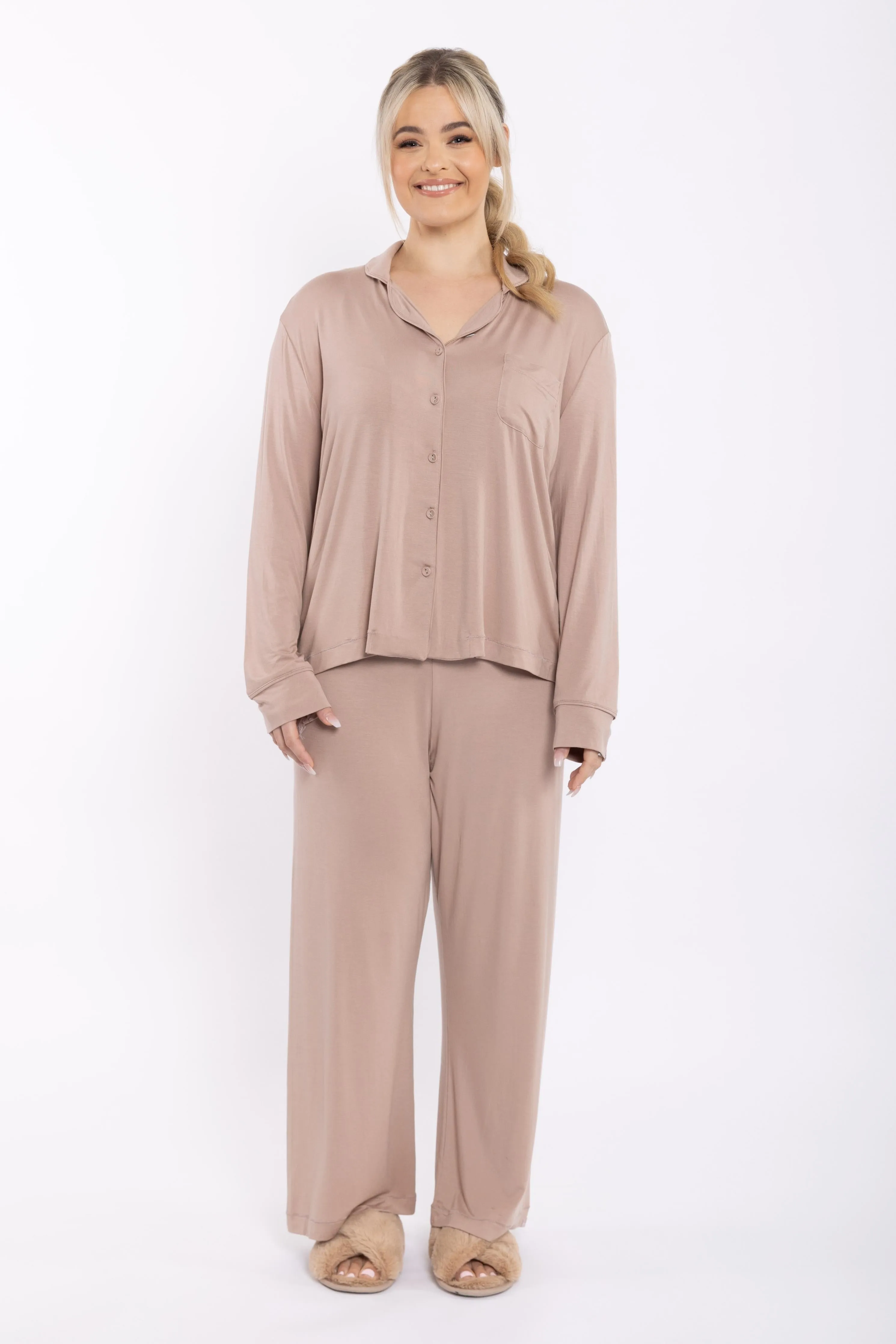 FINAL SALE Long Sleeve PJ Top in Dark Beige