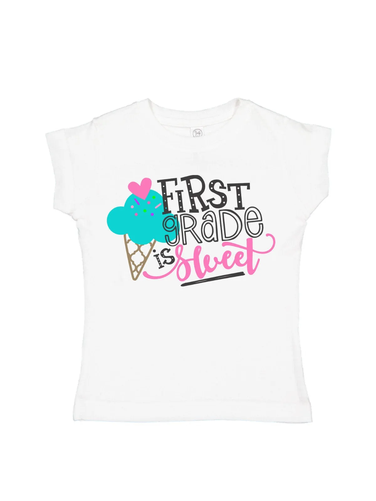 First Grade is Sweet Girls Shirt - White, Black, Blue, and Pink