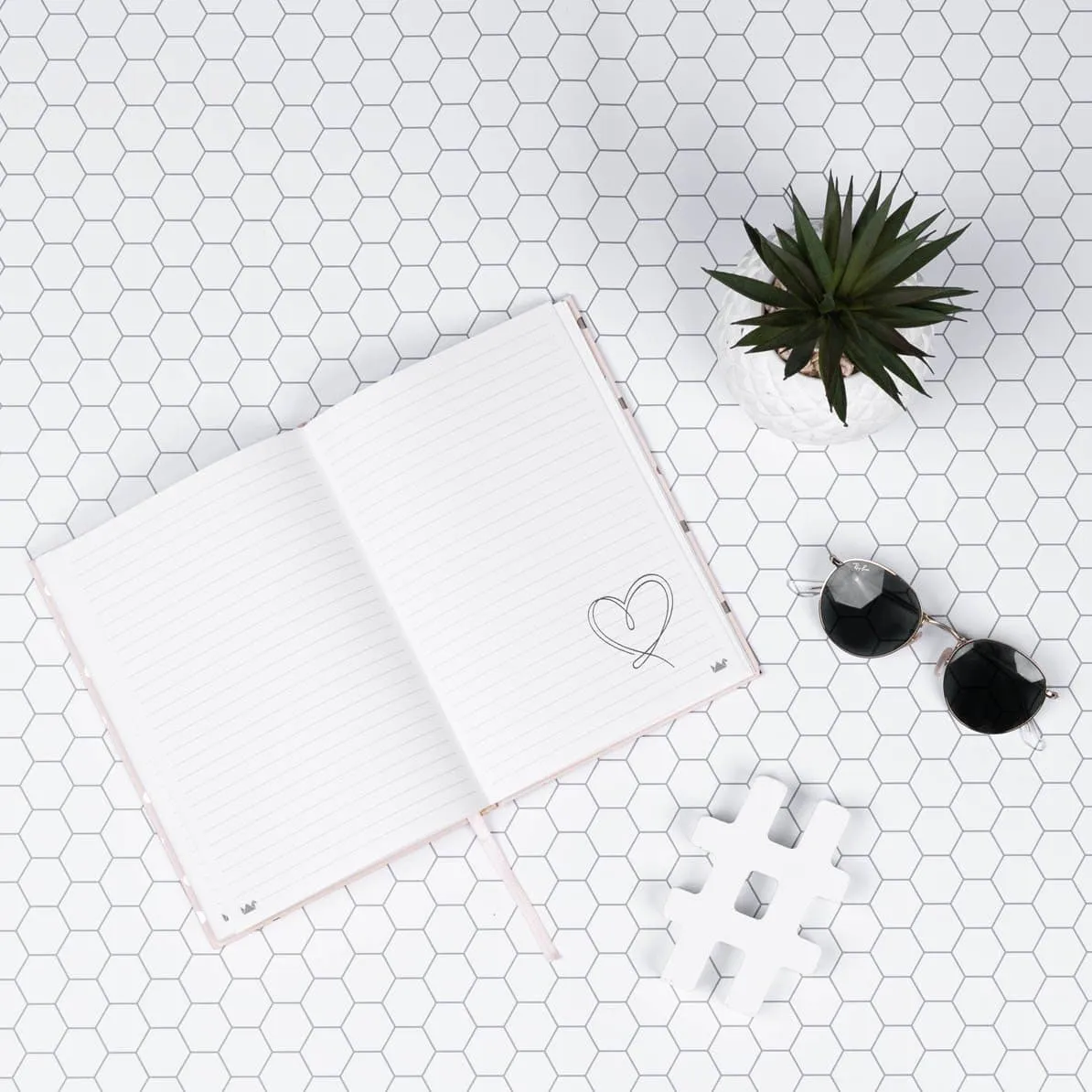 Flat Lay Instagram Backdrop - 'Bondi' White Hexagon Tiles (56cm x 87cm)