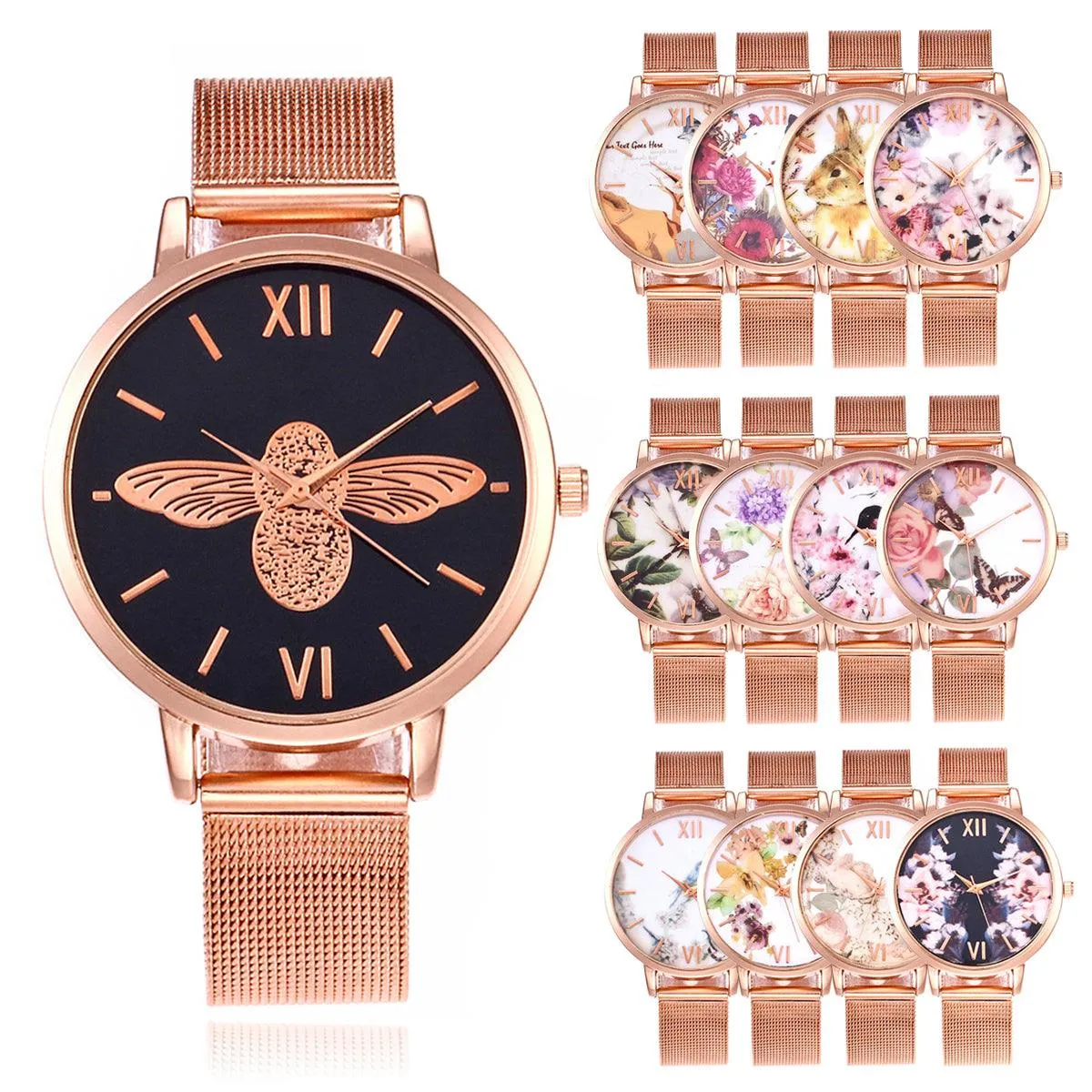 FLORAL & FRIENDS METAL MESH BAND WATCH