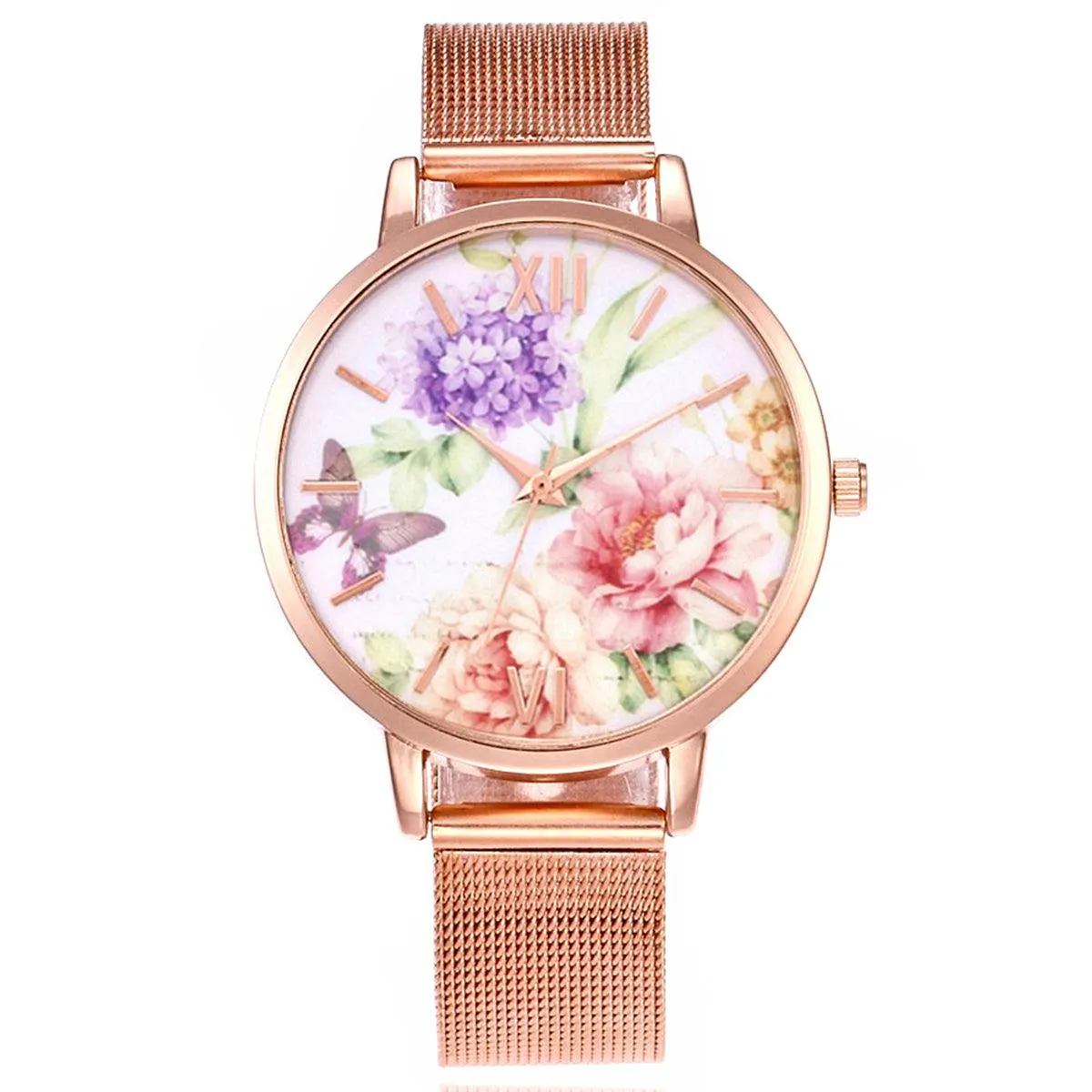 FLORAL & FRIENDS METAL MESH BAND WATCH