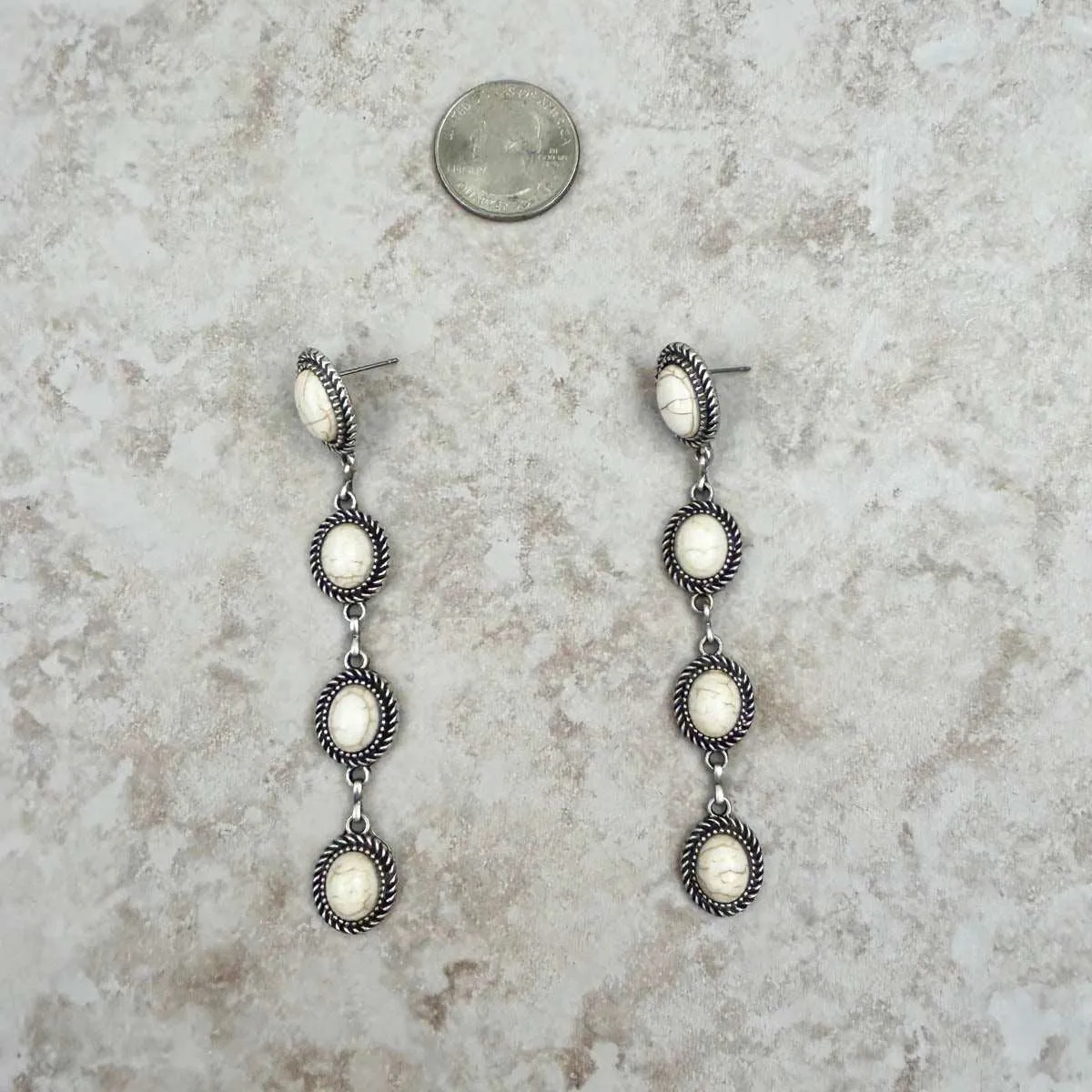 Four Tiers Natural Stone Dangle Earrings