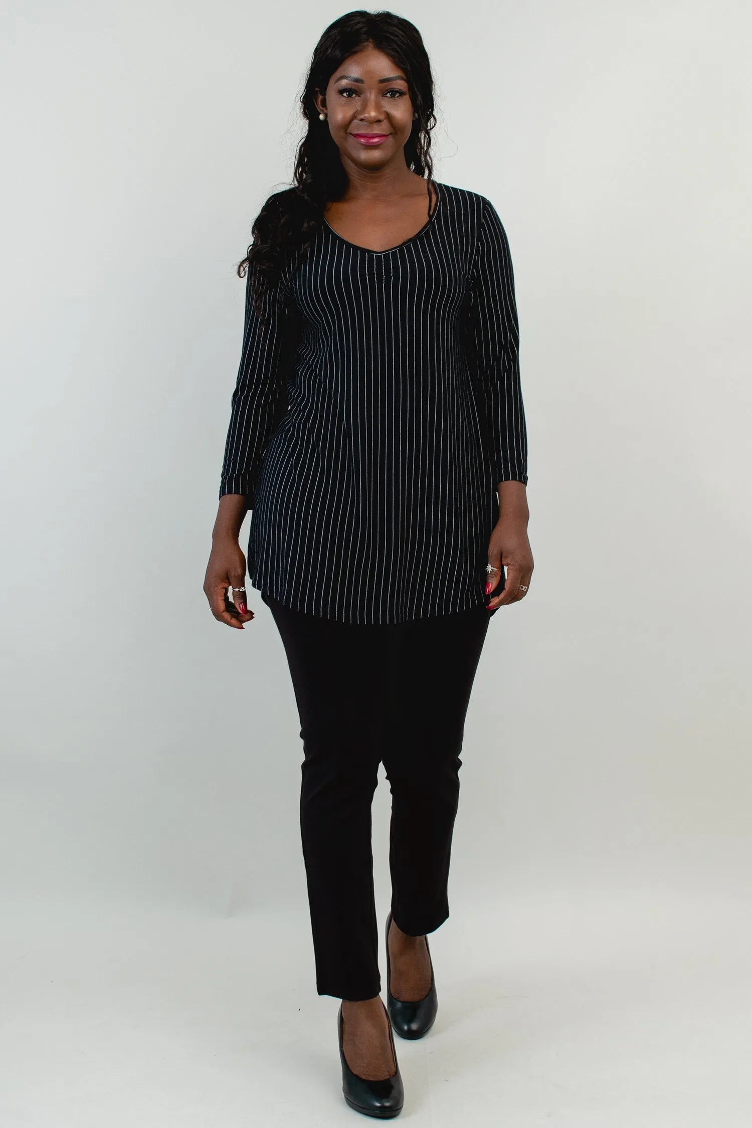 Franny Top, BW Pin Stripe, Bamboo- Final Sale